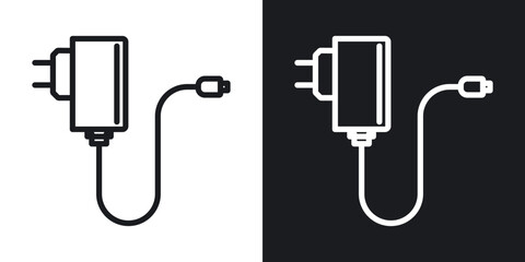 Mobile charger line icons in black and white