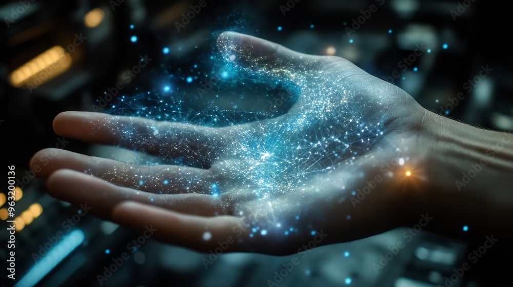 Aufkleber Hand touch virtual for brain digital technology system development or big data knowledge learning innovation future digital transformation : Generative AI