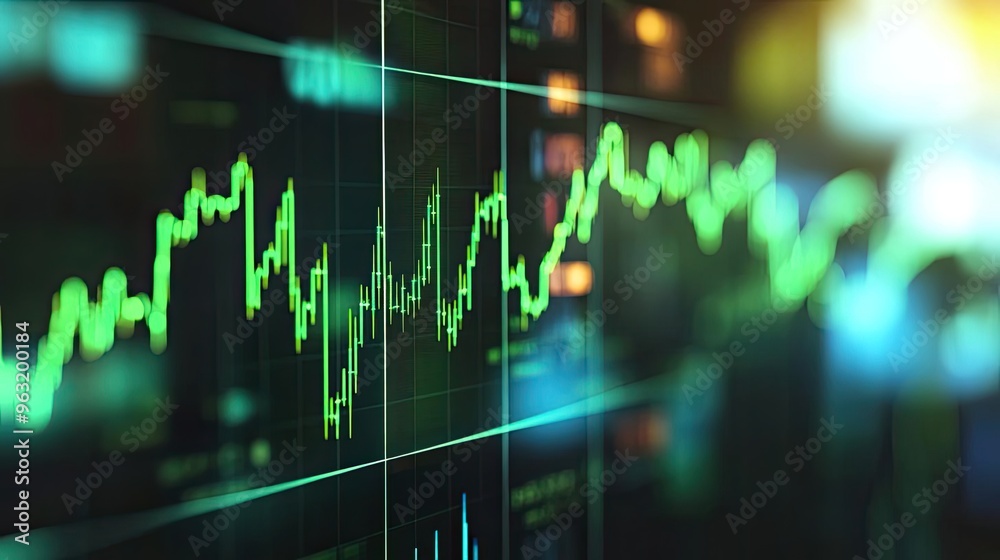 Poster Close-up of a vibrant financial graph displaying data trends and statistics, perfect for finance and investment themes.