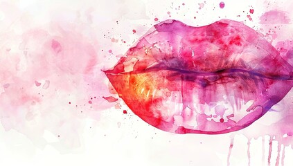 Vibrant watercolor painting of lips in red and pink tones