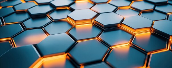 Abstract Hexagon Pattern with Glowing Lines.
