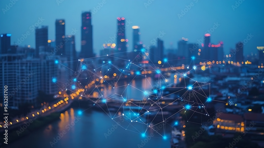 Poster smart city and intelligent communication network of things wireless connection technologies concept 
