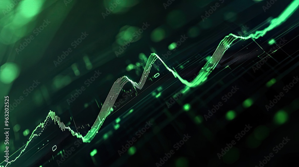Poster Abstract green financial graph with data visualization representing growth, trends, and analytics in a digital space.