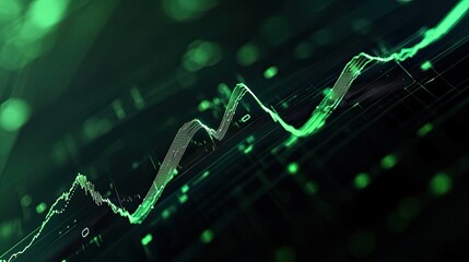 Abstract green financial graph with data visualization representing growth, trends, and analytics in a digital space.
