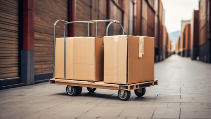 Cardboard box packages on a trolley Logistics and distribution