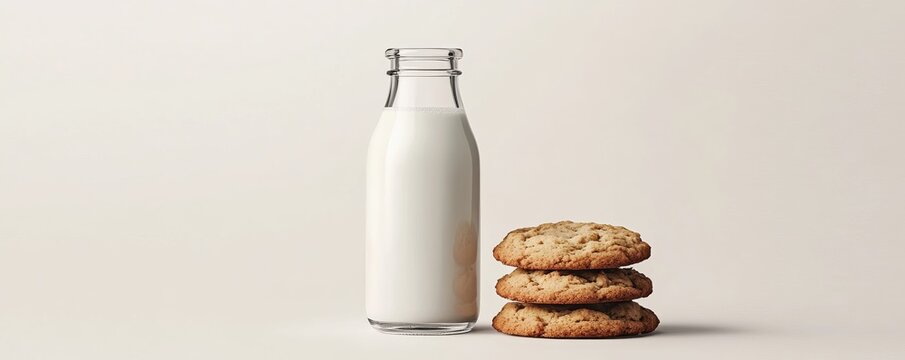 Bottle of milk with stack of chocolate