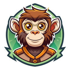 Fototapeta premium Smiling Cartoon Monkey with Brown Fur and Orange Shirt