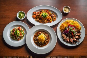 Peruvian Cuisine on White Plates Traditional Dishes Ai Generated