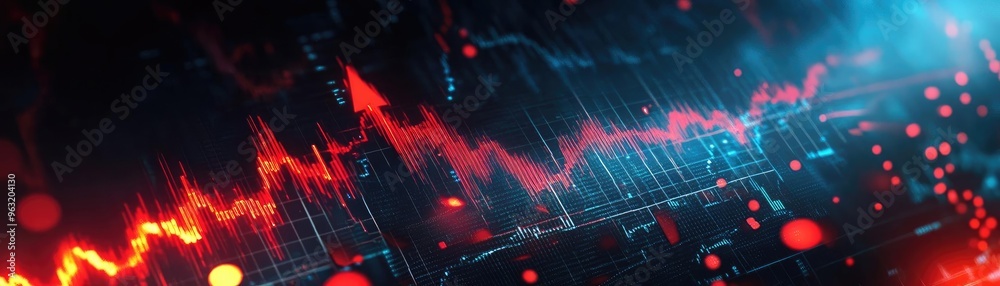 Poster vibrant digital wave graphic illustrating data visualization trends in technology and finance with c