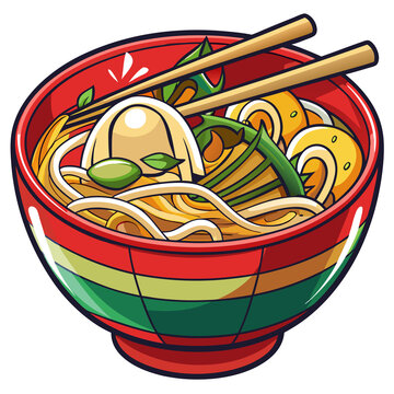 recommend clip art: A Cartoon Illustration of a Bowl of Ramen with Chopsticks