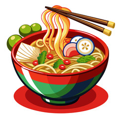 A Bowl of Ramen Noodles with Chopsticks and Garnishes