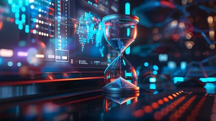 Neon Data Analytics and Finance Concepts with Hourglass