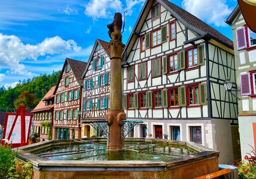 Colorful traditional German houses in Schiltach in the Black Forest