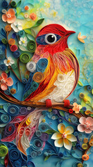 Vibrant Paper Quilling Bird Artwork with Intricate Details