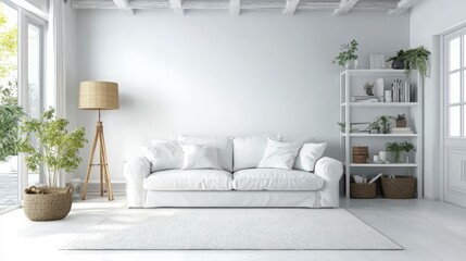 Modern bright interior of white living room in modern and minimalist style