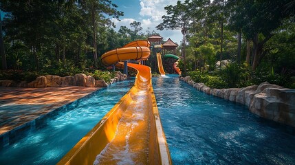 Water Slider Siam Amazing Park Water Park Funny Happy activity fresh cool in Summer season : Generative AI