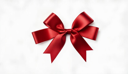 A red Christmas ribbon and bow isolated on a white background.