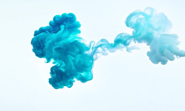 Blue smoke entering from right with a smooth flow and a white background