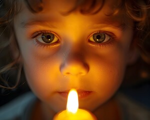 Childlike Wonder A Captivating Close up of a Young Face Illuminated by Candlelight