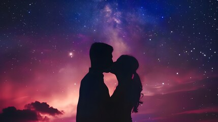 Tender Romantic Kiss Under Starry Skies Illustrates Deep Emotional Connection
