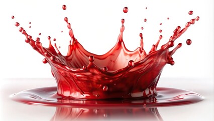 vibrant colors, photographic, flowing, abstract, creative, white background, dynamic, liquid, vibrant, freshness, freshness, Red liquid splash isolated on white background with depth of field