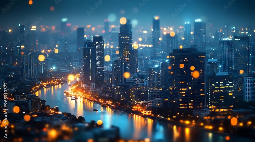Poster Wireless network and Connection technology concept with Abstract Bangkok city background in panorama view : Generative AI