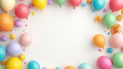 Colorful balloons surround a blank space, perfect for party invitations, announcements, or festive celebrations.