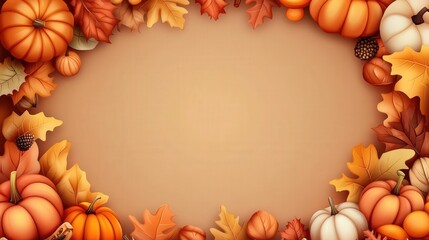 A vibrant autumn frame featuring colorful pumpkins and leaves, perfect for seasonal decorations and fall-themed projects.
