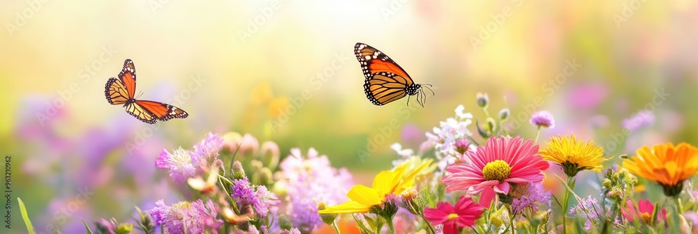 Aufkleber wildflowers bloom in a lush meadow as butterflies flit joyfully around, creating a colorful display 