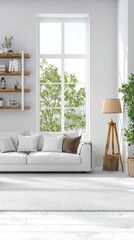 Modern bright interior of white living room in modern and minimalist style
