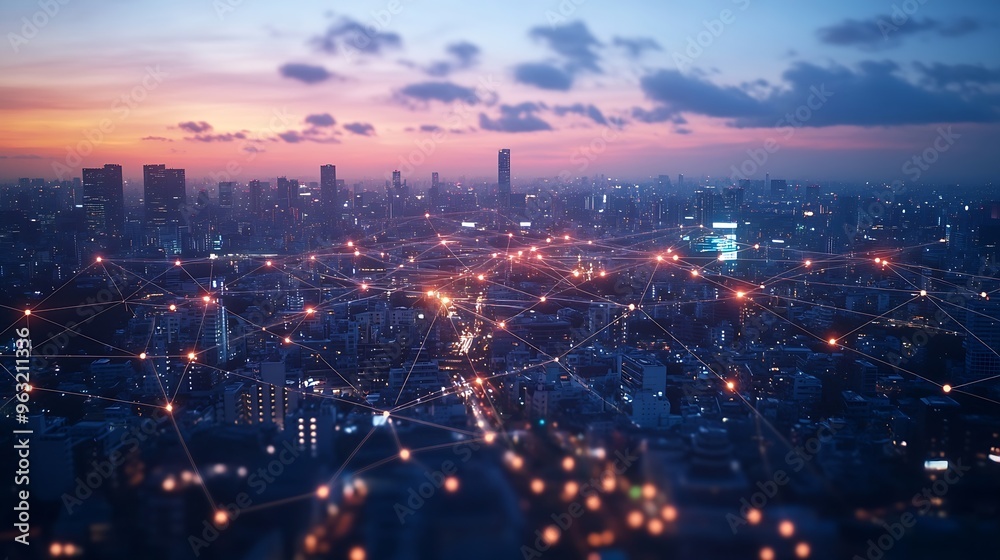 Poster Smart city connection  dot point connect with line network technology metaverse conceptBig data connection technology Telecommunication and communication network concept : Generative AI