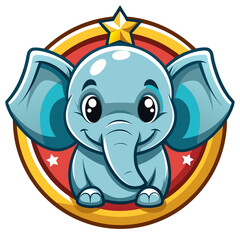 Obraz premium Cartoon Illustration of a Smiling Baby Elephant in a Circle with Stars