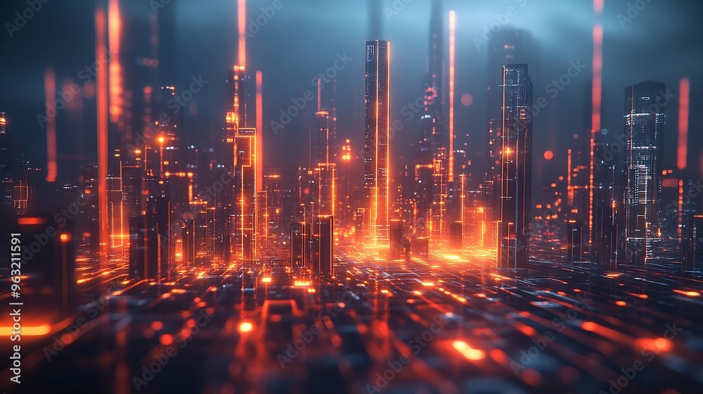 Aufkleber Imaginative visual of smart digital city with globalization abstract graphic showing connection network  Concept of future 5G smart wireless digital city and social media networking sy : Generative AI
