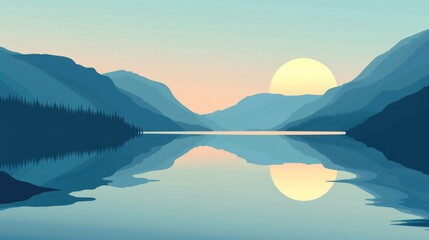 Fototapeta premium Minimalistic design of a mystical lake offering a serene and peaceful visual.