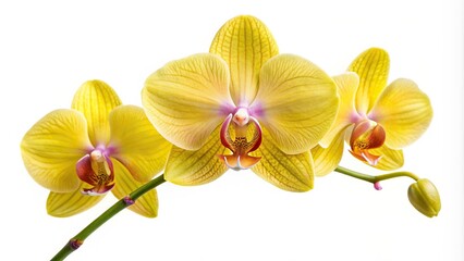 Yellow orchid isolated on white background with clipping path, exotic, elegant, fine art, nature, bright, vibrant, sunny, stock photo, floral, botanical photography, clipping path, macro