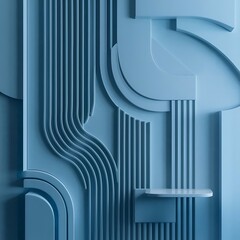 Obraz premium Blue and gray abstract background from curved lines of geometric shapes minimalistic design pattern