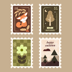 Autumn Fall Vintage Stamps