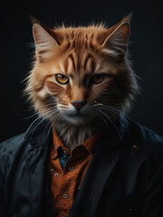 portrait of a cat in cloths