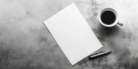 A blank job application sheet with a pen and coffee cup on a plain monochrome background