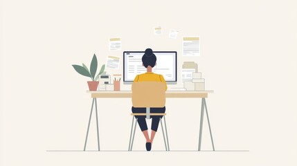 Person sitting at a desk with unpaid bills and a job search displayed on the screen