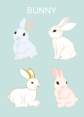 Cute bunny hand drawing Vector set illustration 