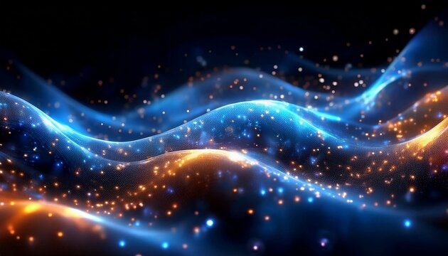 An abstract wave shape on a low-polygonal triangular background for cyberspace, big data, metaverse, network security, and data transfer on a dark blue abstract modern cyberspace background. 