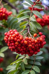 Fototapeta premium a branch of mountain ash with red berries