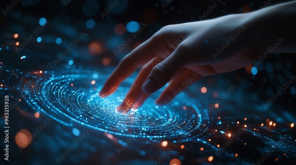 Aufkleber Hand touch virtual for brain digital technology system development or big data knowledge learning innovation future digital transformation : Generative AI