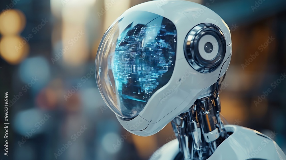 Aufkleber AI technology Magnifying glass focus AI artificial intelligence technology for technology smart robot science innovation futuristic : Generative AI
