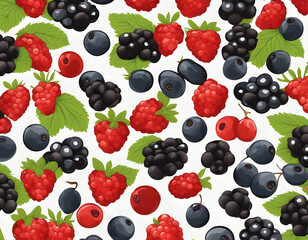 Seamless pattern of berriesdelicious ripe berries background.