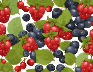 Seamless pattern of berriesdelicious ripe berries background.