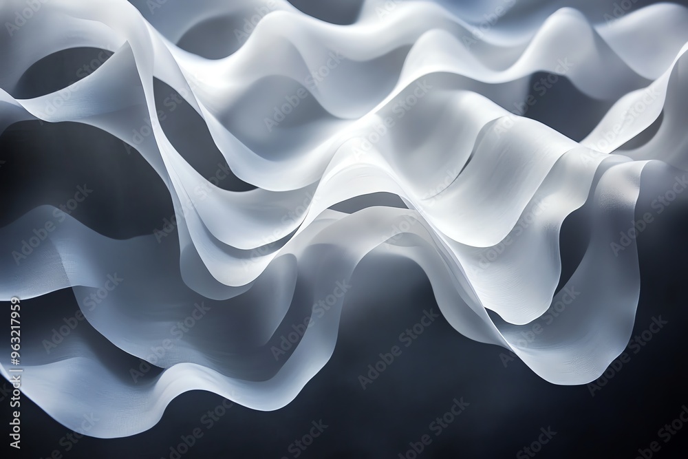 Poster abstract white wave pattern on dark background.