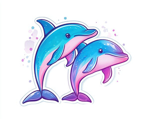 dolphins marine life sea creatures cute animals ocean aquatic playful blue illustration cartoon kids wildlife colorful marine mammals swimming joyful 