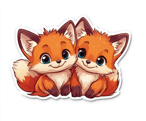Fototapeta premium fox animal cartoon cute character illustration orange furry sitting pets wildlife happy adorable two foxes playful nature art stylized digital art 